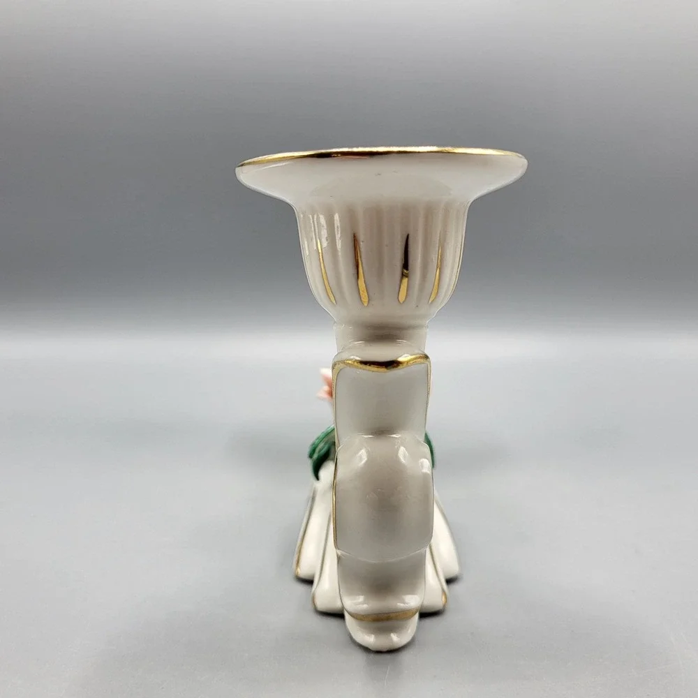 Vtg Dresden Porcelain Rose Double Candle Holder Candlestick Set of 2 Germany